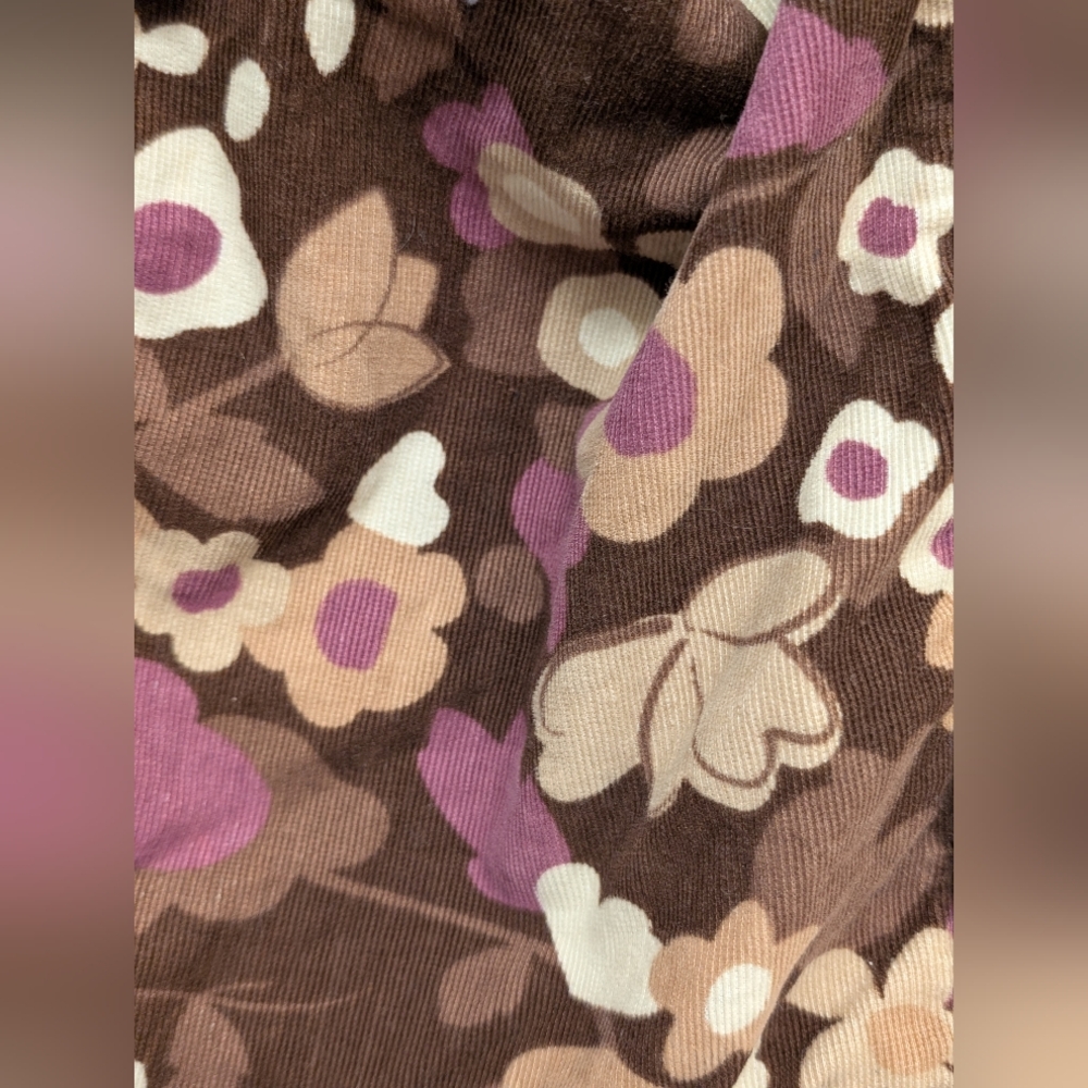 Y2K Deadstock Corduroy Chocolate Brown & Purple Floral Tote Bag - Picture 6 of 7